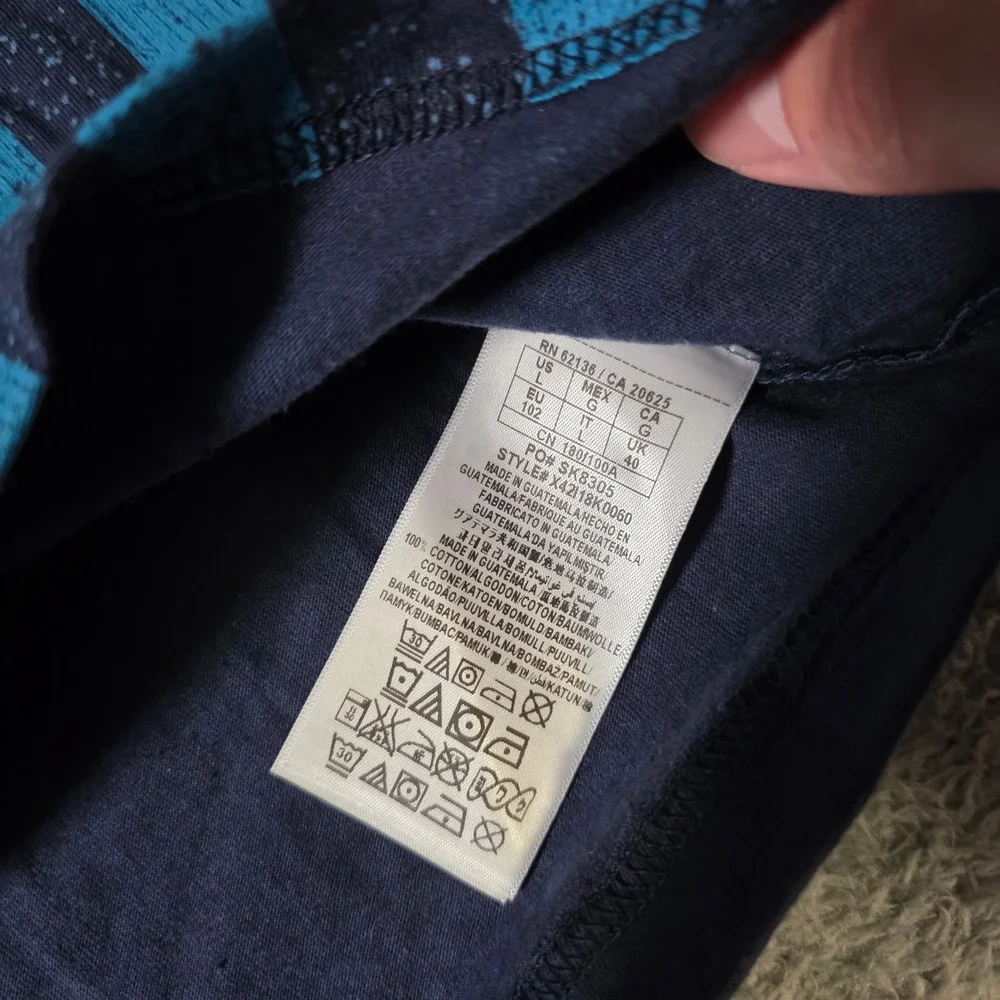 Guess Mens Large T-Shirt Officer Blue Macfarlane Print Geometric Striped Logo - Picture 5 of 7